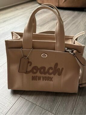 Coach Beige Canvas Logo Tote with Top Handles